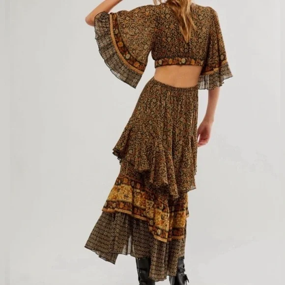 NWT💫Exclusive💫Spell X Free People Sienna Bambi Gown in Peppercorn size medium - Picture 2 of 16